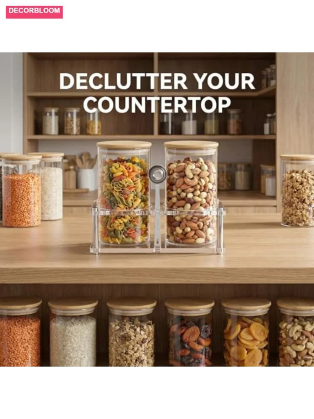 Glass Coffee Canister Set with Acrylic Shelf, 2-Pack 44oz Airtight Storage,